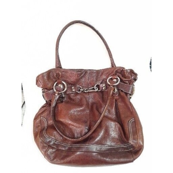 Leather Purse B.MAKOWSKY Raisin Brown Belted Clip Shoulder Bag -VERY NICE - Picture 3 of 16